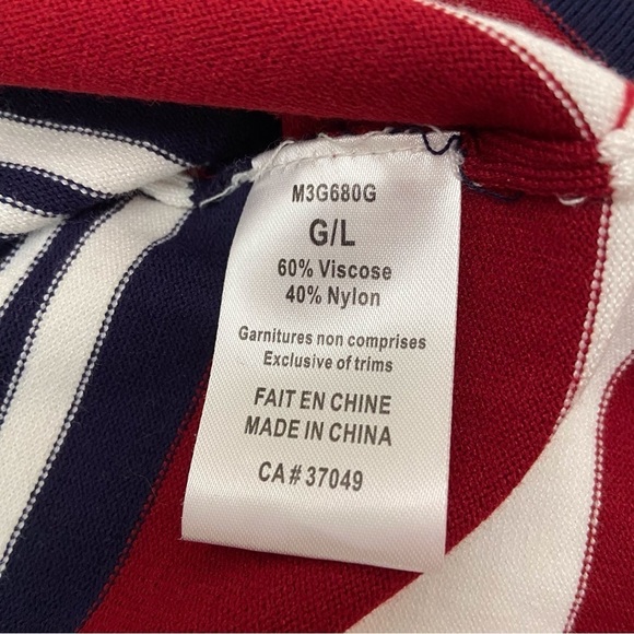 MARIE-CLAIRE nautical cardigan navy blue white striped red knit Large coastal - Picture 6 of 13